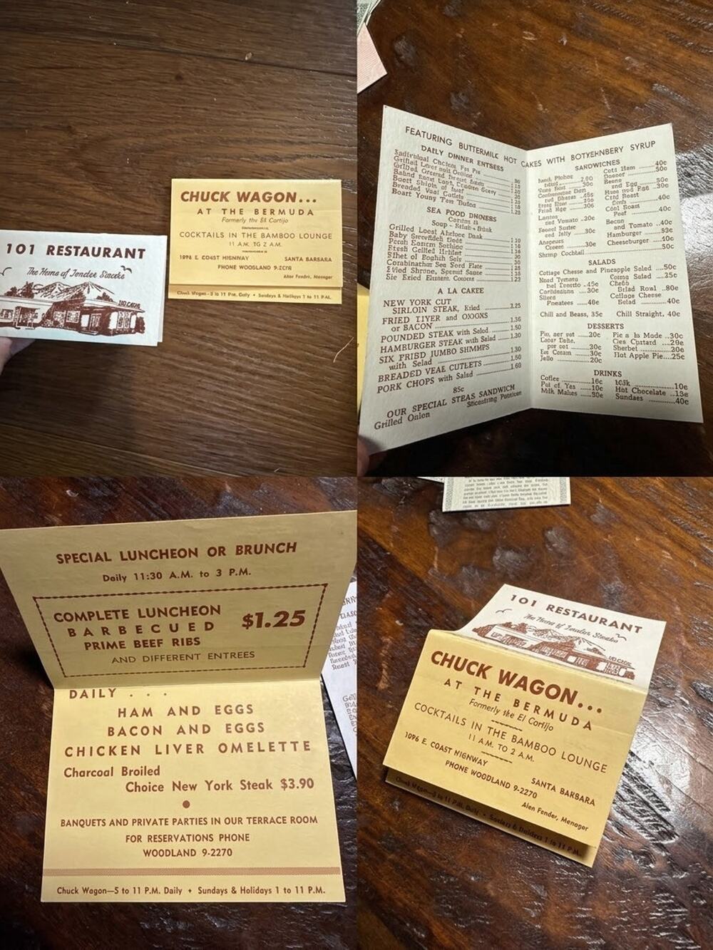 1950s California Diner Ephemera Lot Chuck Wagon Bamboo Lounge 101 Cafe Knotts